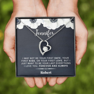 Personalized Gift card First Date First Kiss Forever Love Necklace
