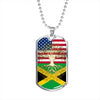 Jamaican Roots American Grown Jamaica America Flag Luxury Dog Tag Necklace