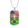 Brazilian Roots American Grown Brazil America Flag Luxury Dog Tag Necklace