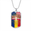 Romanian Roots American Grown Romania America Flag Luxury Dog Tag Necklace