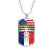 French Roots American Grown France America Flag Luxury Dog Tag Necklace