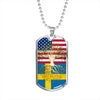 Swedish Roots American Grown Sweden America Flag Luxury Dog Tag Necklace