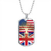 British Roots American Grown UK America Flag Luxury Dog Tag Necklace
