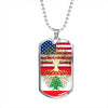 Lebanese Roots American Grown Lebanon America Flag Luxury Dog Tag Necklace