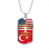 Turkish Roots American Grown Turkey America Flag Luxury Dog Tag Necklace