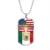 Mexican Roots American Grown Mexico America Flag Luxury Dog Tag Necklace