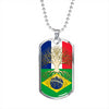 Brazilian Roots French Grown Brazil France Flag Luxury Dog Tag Necklace