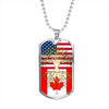 Canadian Roots American Grown Canada America Flag Luxury Dog Tag Necklace
