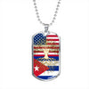 Cuban Roots American Grown Cuba America Flag Luxury Dog Tag Necklace